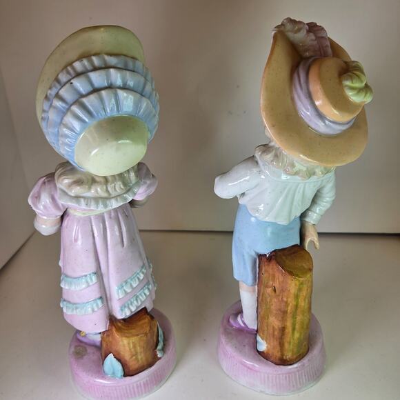 Vintage Bisque Boy & Girl Umbrella Figurines Porcelain 10-11" Pair Collectible - Picture 6 of 14